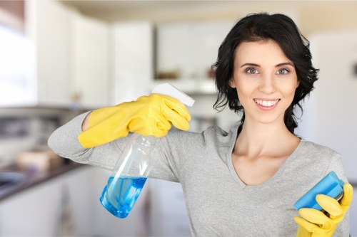 Carpet cleaning team preparing a safe work area